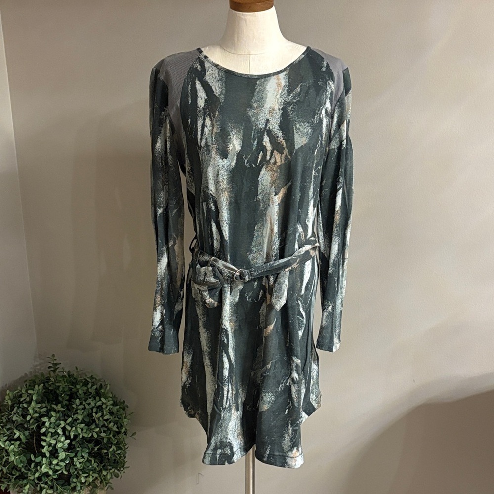 Diesel Artistic green Long Sleeve Dress vented with zipped pouch 100% cotton Med